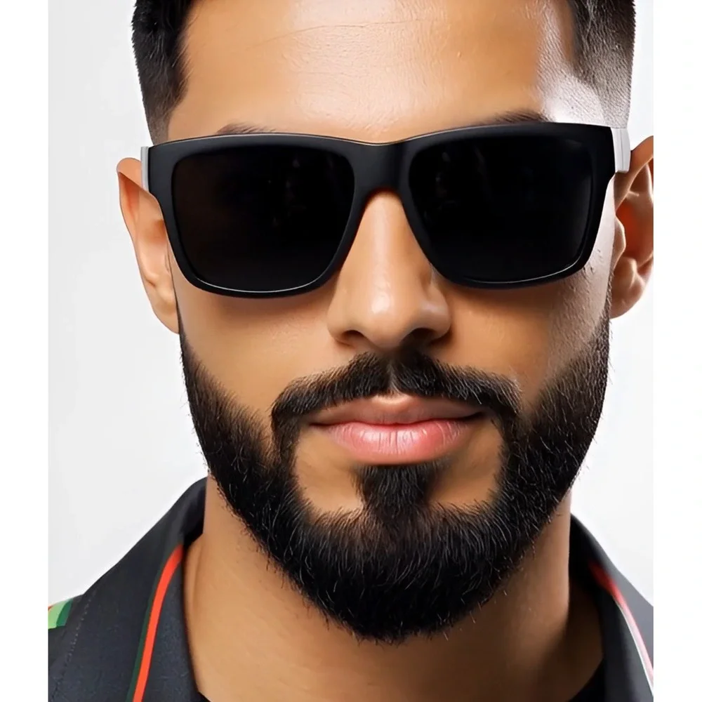 Men's Polarized Sunglasses Driving Square Frame Outdoor Dark Black Lens‎ Lentes
